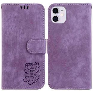 For iPhone 11 Little Tiger Embossed Leather Phone Case(Purple)