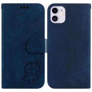 For iPhone 11 Little Tiger Embossed Leather Phone Case(Dark Blue)