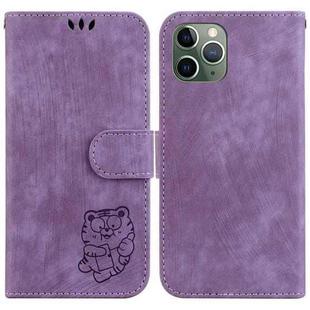 For iPhone 11 Pro Little Tiger Embossed Leather Phone Case(Purple)