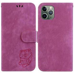 For iPhone 11 Pro Little Tiger Embossed Leather Phone Case(Rose Red)