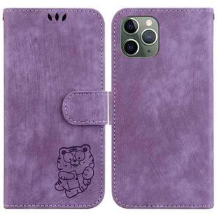 For iPhone 11 Pro Max Little Tiger Embossed Leather Phone Case(Purple)