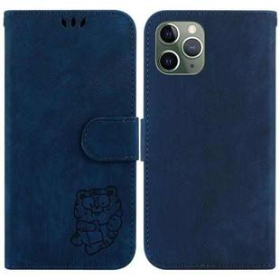 For iPhone 11 Pro Max Little Tiger Embossed Leather Phone Case(Dark Blue)