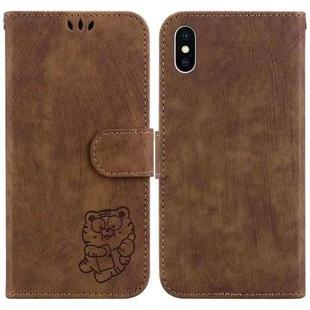 For iPhone X / XS Little Tiger Embossed Leather Phone Case(Brown)