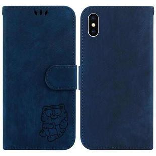 For iPhone X / XS Little Tiger Embossed Leather Phone Case(Dark Blue)