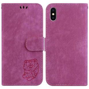 For iPhone X / XS Little Tiger Embossed Leather Phone Case(Rose Red)