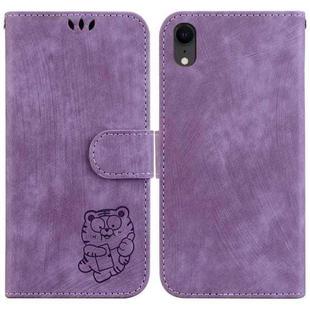 For iPhone XR Little Tiger Embossed Leather Phone Case(Purple)