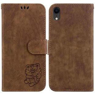 For iPhone XR Little Tiger Embossed Leather Phone Case(Brown)