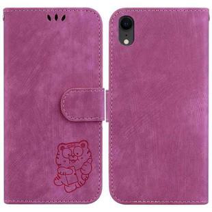 For iPhone XR Little Tiger Embossed Leather Phone Case(Rose Red)