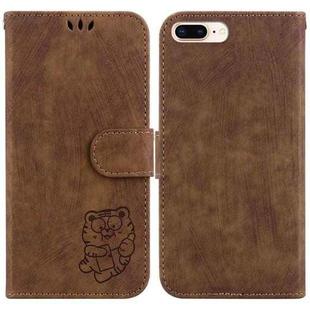 For iPhone 7 Plus / 8 Plus Little Tiger Embossed Leather Phone Case(Brown)