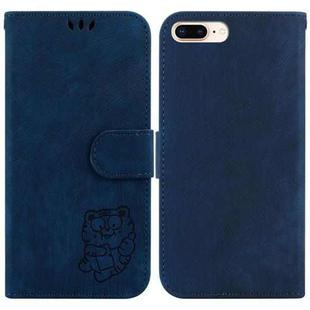 For iPhone 7 Plus / 8 Plus Little Tiger Embossed Leather Phone Case(Dark Blue)