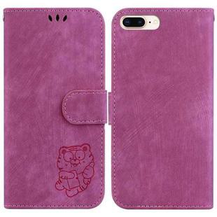 For iPhone 7 Plus / 8 Plus Little Tiger Embossed Leather Phone Case(Rose Red)