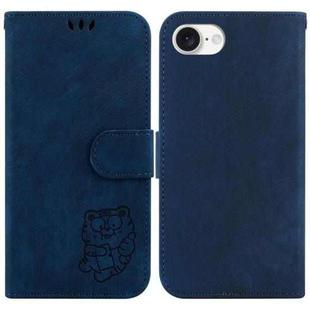 For iPhone SE 2024 Little Tiger Embossed Leather Phone Case(Dark Blue)