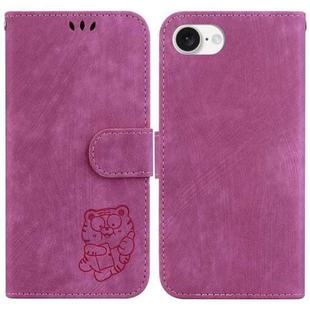 For iPhone SE 2024 Little Tiger Embossed Leather Phone Case(Rose Red)