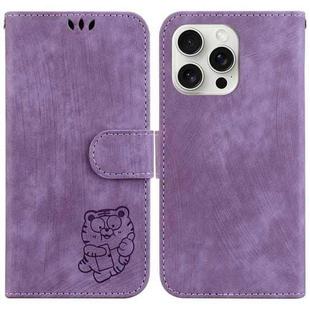 For iPhone 16 Pro Max Little Tiger Embossed Leather Phone Case(Purple)