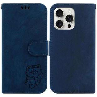 For iPhone 16 Pro Little Tiger Embossed Leather Phone Case(Dark Blue)