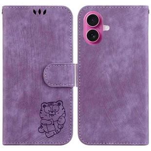 For iPhone 17 Little Tiger Embossed Leather Phone Case(Purple)