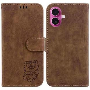 For iPhone 17 Little Tiger Embossed Leather Phone Case(Brown)