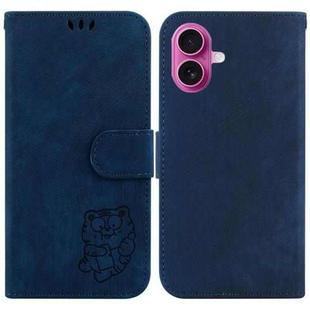 For iPhone 17 Little Tiger Embossed Leather Phone Case(Dark Blue)