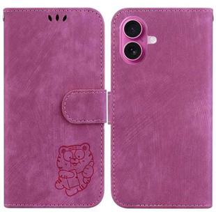For iPhone 17 Little Tiger Embossed Leather Phone Case(Rose Red)