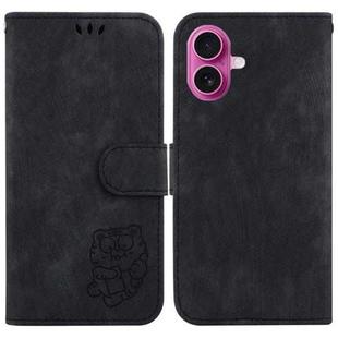 For iPhone 17 Little Tiger Embossed Leather Phone Case(Black)