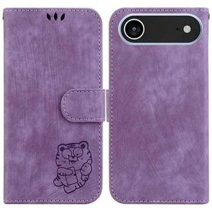 For iPhone 17 Air Little Tiger Embossed Leather Phone Case(Purple)