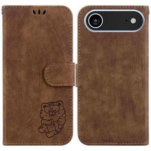For iPhone 17 Air Little Tiger Embossed Leather Phone Case(Brown)