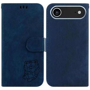 For iPhone 17 Air Little Tiger Embossed Leather Phone Case(Dark Blue)