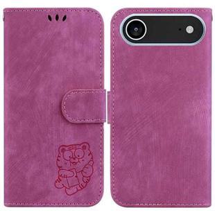 For iPhone 17 Air Little Tiger Embossed Leather Phone Case(Rose Red)