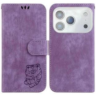 For iPhone 17 Pro Max Little Tiger Embossed Leather Phone Case(Purple)