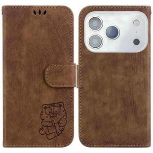 For iPhone 17 Pro Max Little Tiger Embossed Leather Phone Case(Brown)