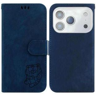 For iPhone 17 Pro Max Little Tiger Embossed Leather Phone Case(Dark Blue)