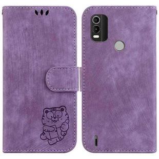 For Nokia C21 Plus Little Tiger Embossed Leather Phone Case(Purple)