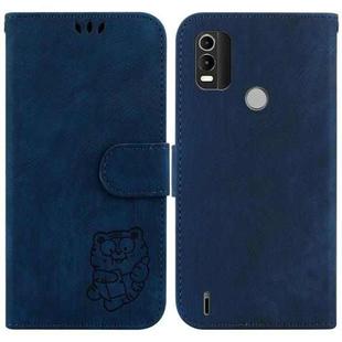 For Nokia C21 Plus Little Tiger Embossed Leather Phone Case(Dark Blue)