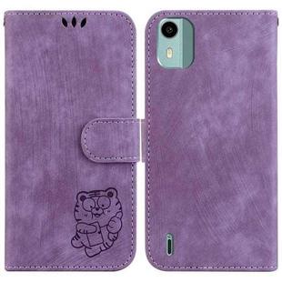 For Nokia C12 Little Tiger Embossed Leather Phone Case(Purple)