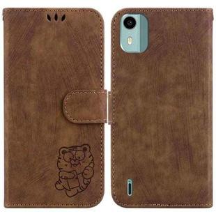 For Nokia C12 Little Tiger Embossed Leather Phone Case(Brown)