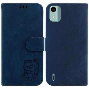 For Nokia C12 Little Tiger Embossed Leather Phone Case(Dark Blue)