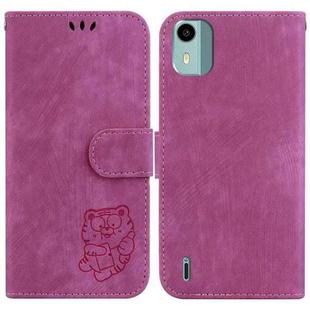 For Nokia C12 Little Tiger Embossed Leather Phone Case(Rose Red)