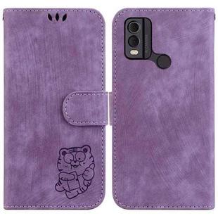 For Nokia C22 Little Tiger Embossed Leather Phone Case(Purple)