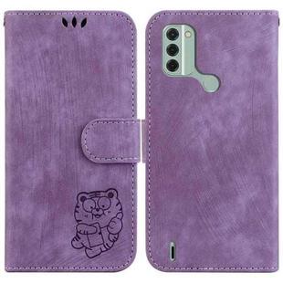 For Nokia C31 Little Tiger Embossed Leather Phone Case(Purple)