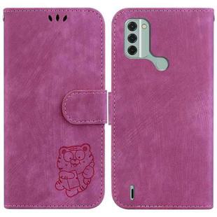 For Nokia C31 Little Tiger Embossed Leather Phone Case(Rose Red)