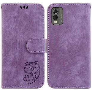 For Nokia C32 Little Tiger Embossed Leather Phone Case(Purple)