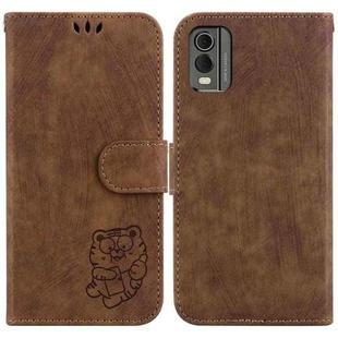 For Nokia C32 Little Tiger Embossed Leather Phone Case(Brown)