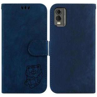 For Nokia C32 Little Tiger Embossed Leather Phone Case(Dark Blue)