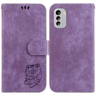 For Nokia G60 Little Tiger Embossed Leather Phone Case(Purple)