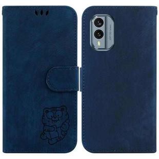 For Nokia X30 Little Tiger Embossed Leather Phone Case(Dark Blue)