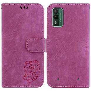 For Nokia XR21 Little Tiger Embossed Leather Phone Case(Rose Red)