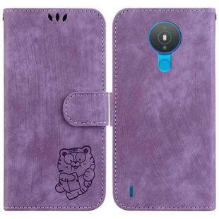 For Nokia 1.4 Little Tiger Embossed Leather Phone Case(Purple)