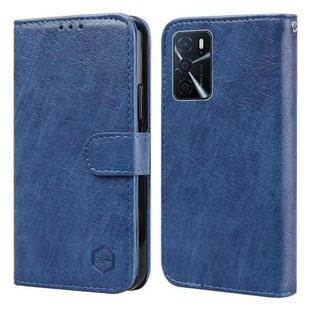 For OPPO A16 / A16S / A54S / A55 5G Skin Feeling Oil Leather Texture PU + TPU Phone Case(Dark Blue)