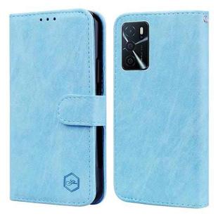 For OPPO A16 / A16S / A54S / A55 5G Skin Feeling Oil Leather Texture PU + TPU Phone Case(Light Blue)