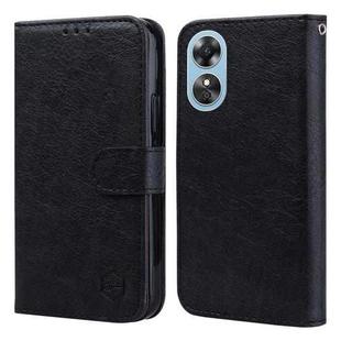 For OPPO A17 Skin Feeling Oil Leather Texture PU + TPU Phone Case(Black)